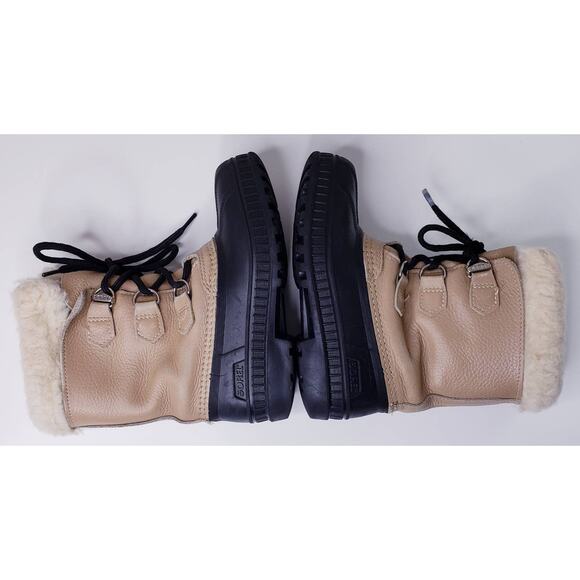 SOREL Kid's Size 2 Insulated Waterproof Winter Snow Boots Leather Rubber Beige - Picture 7 of 16